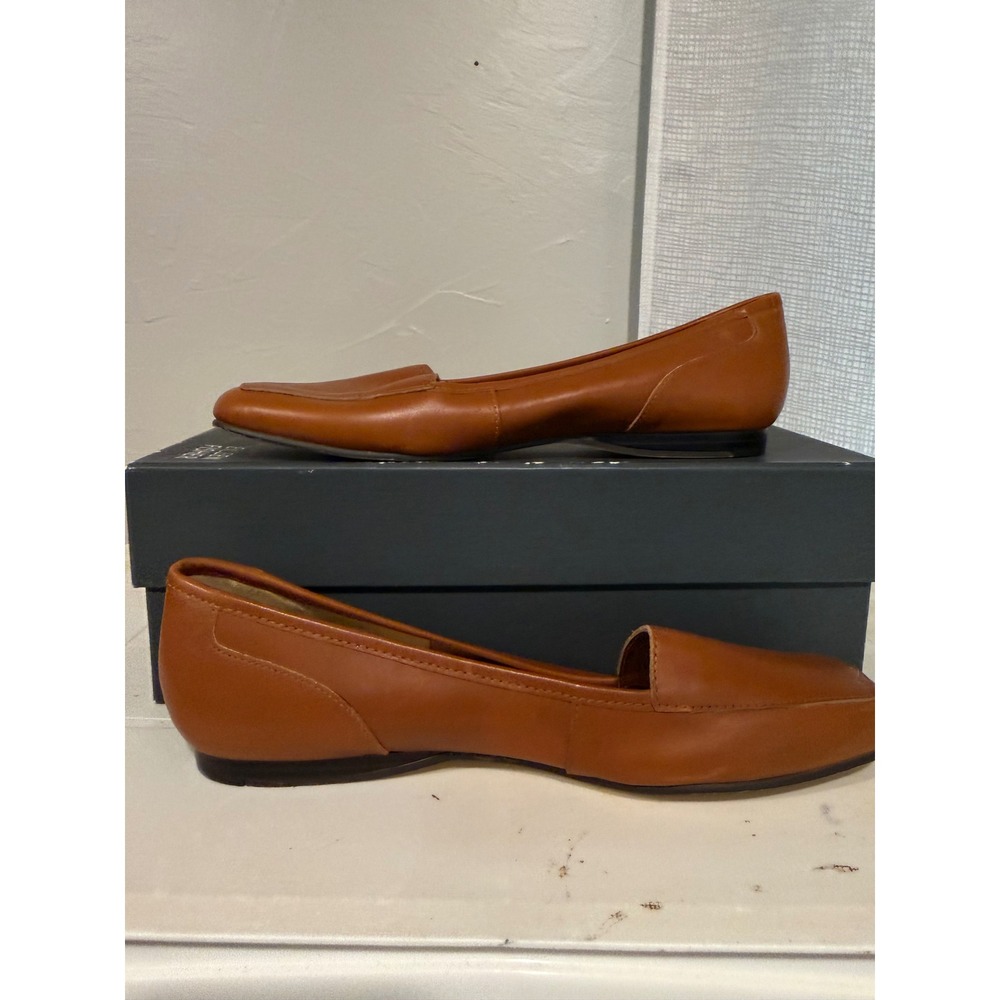 Bandolino Loafers Women 8N Cognac Tan Good Leather Square Toe Flats Slip On
